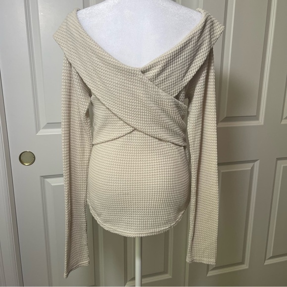 Free People Marley Top Off Shoulder Waffle Knit Oatmeal Cream Large - Picture 3 of 16